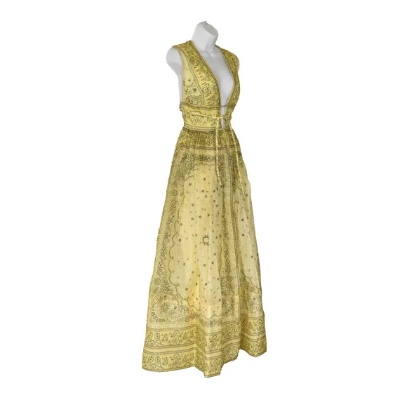 G0 NWOT ZIMMERMANN Yellow Bandana Linen & Silk Matchmaker Bow Long Dress Size 3 - Picture 3 of 7